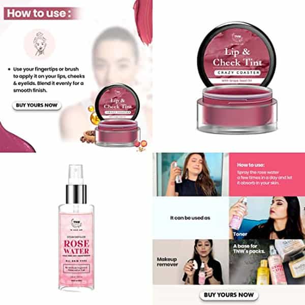 Tnw The Natural Wash Lip Care Combo With Crazy Coaster Lip & Cheek Tint And Rose Water
