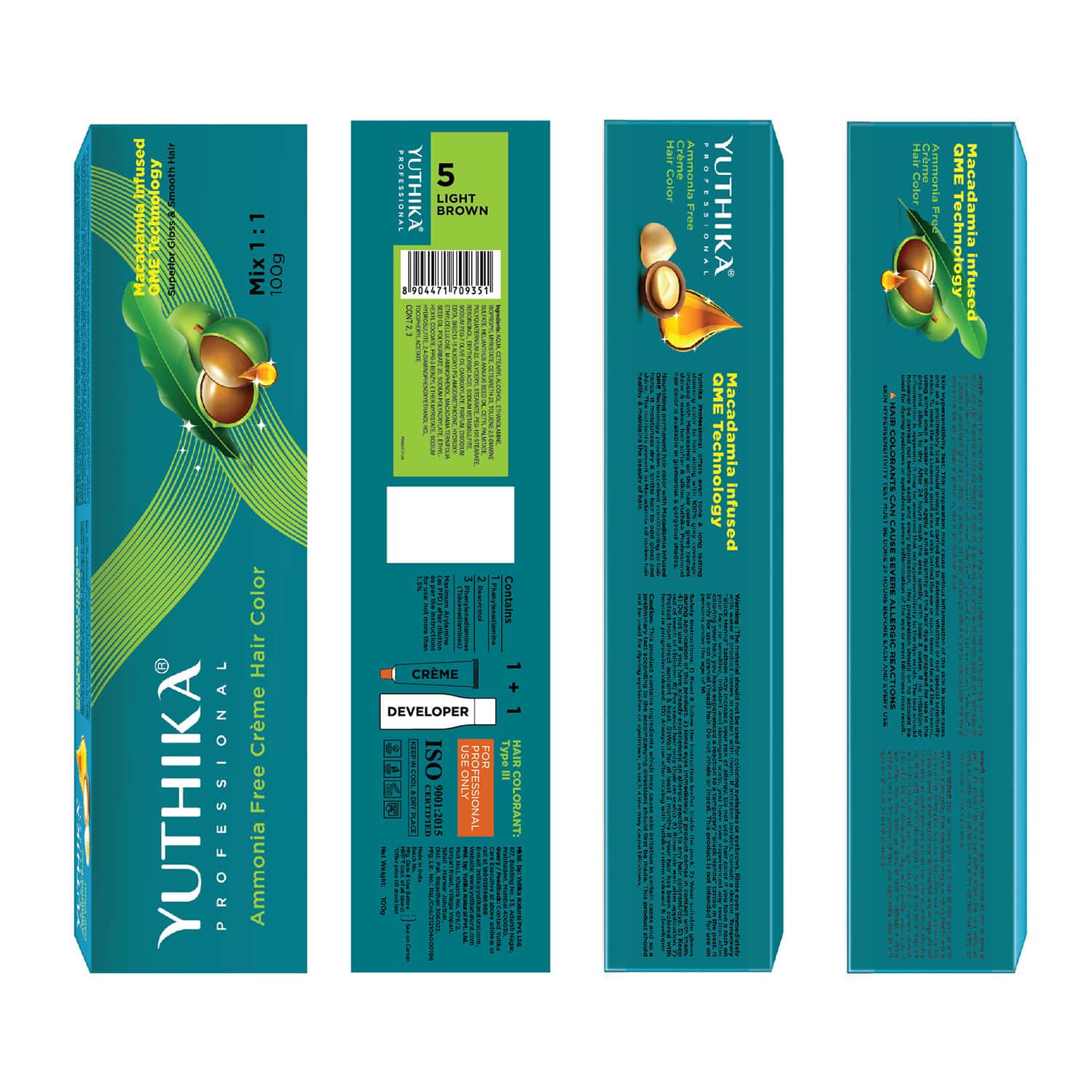 Yuthika Professional Creme Hair Color 5.0 Light Brown 100gm | Permanent Professional Salon Colour