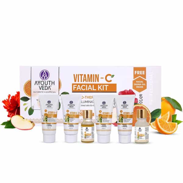Ayouthveda Vitamin C Six Steps Facial Kit With Herbal Extracts For Bright & Healthy Skin 230 Gm