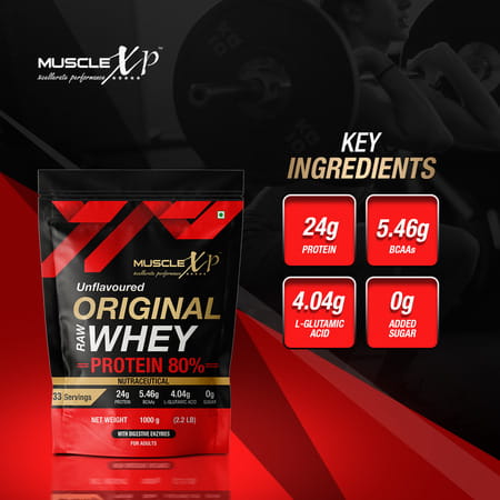 Musclexp Raw Whey Protein Concentrate 80% Powder | Unflavored | 1kg (2.2lb) (Pack Of 2)