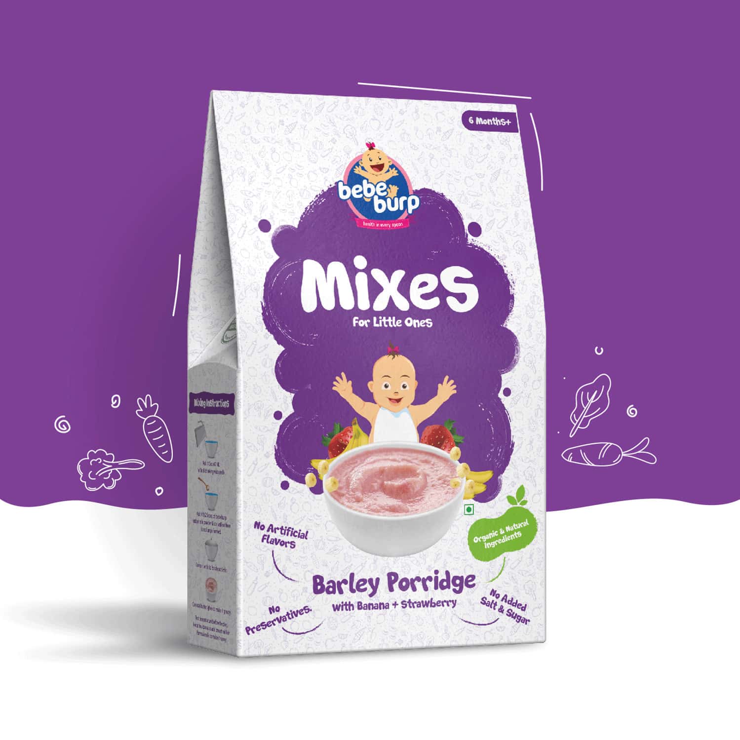 Bebe Burp Mixes Organic Baby Food Instant Barley Porridge With Banana  Strawberry (6m+) Box 200gm