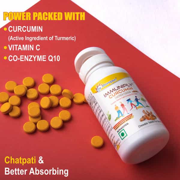 Dr. Morepen Immuniply Turmeric Curcumin Tablets Vitamin C Chewable Immunity Boost For Adults 50G