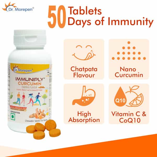 Dr. Morepen Immuniply Turmeric Curcumin Tablets Vitamin C Chewable Immunity Boost For Adults 50G