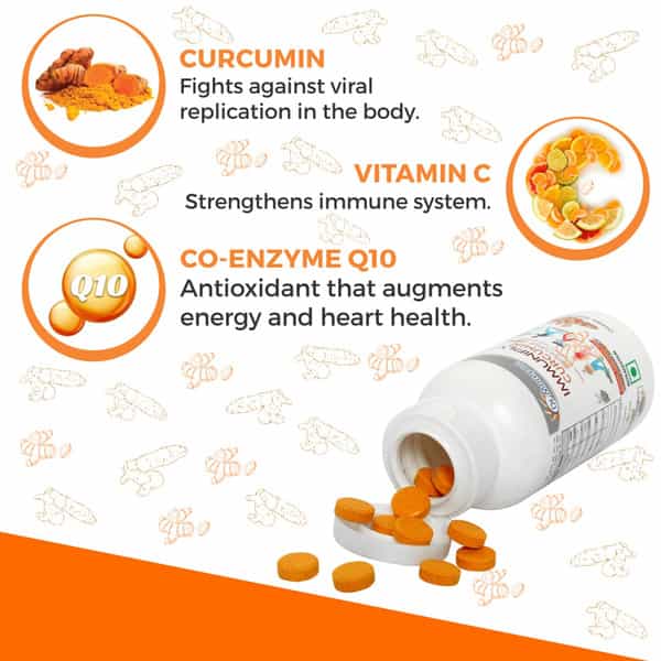 Dr. Morepen Immuniply Turmeric Curcumin Tablets Vitamin C Chewable Immunity Boost For Adults 50G