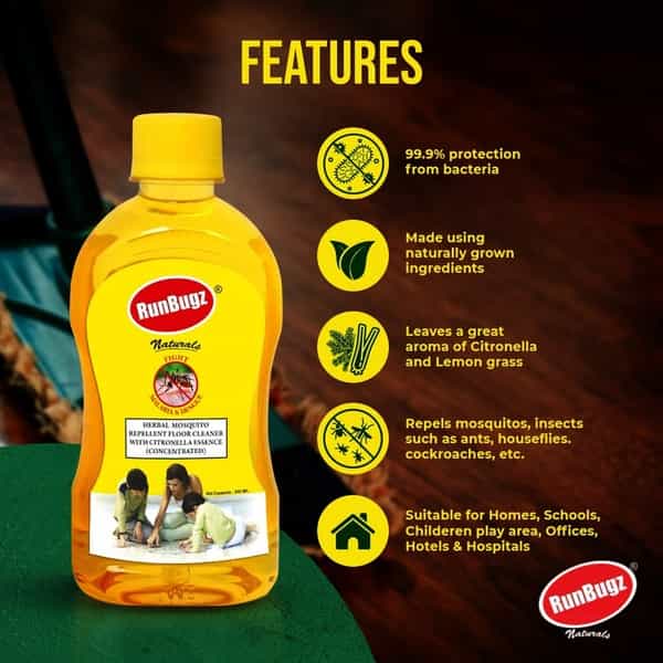 Runbugz Mosquito Repellent Concentrate Floor Cleaner 250 Ml (Make 6 L From 250 Ml) - Pack Of 1