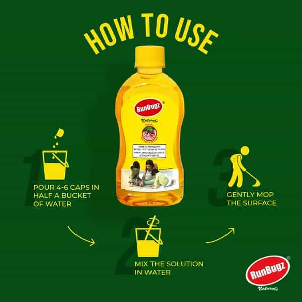 Runbugz Mosquito Repellent Concentrate Floor Cleaner 250 Ml (Make 6 L From 250 Ml) - Pack Of 1
