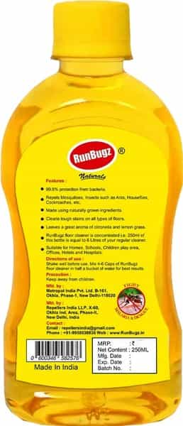 Runbugz Mosquito Repellent Concentrate Floor Cleaner 250 Ml (Make 6 L From 250 Ml) - Pack Of 1
