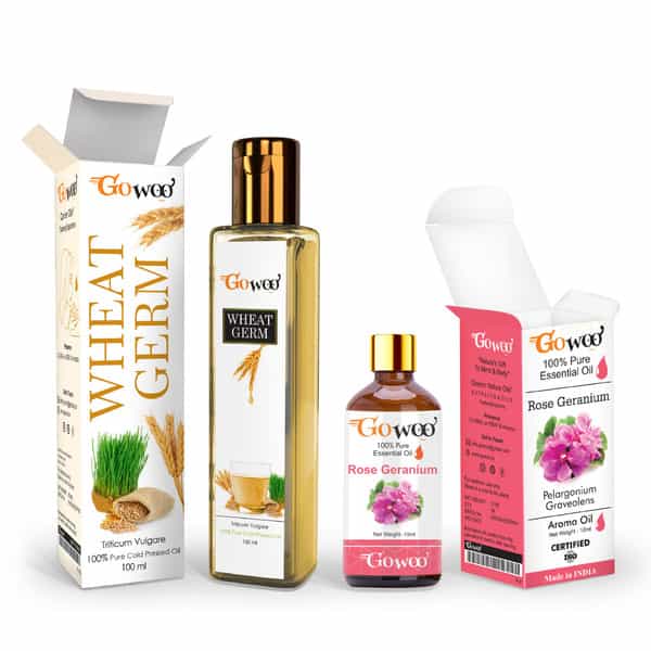Pack Of 2 Rose Geranium Essential Oil & Wheat Germ Carrier Oil - 100% Pure Natural & Undiluted