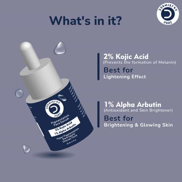 Dermistry 2% Kojic Acid 1% Alpha Arbutin Face Glowing Bright Light Serum For Pigmentation Spots 30Ml