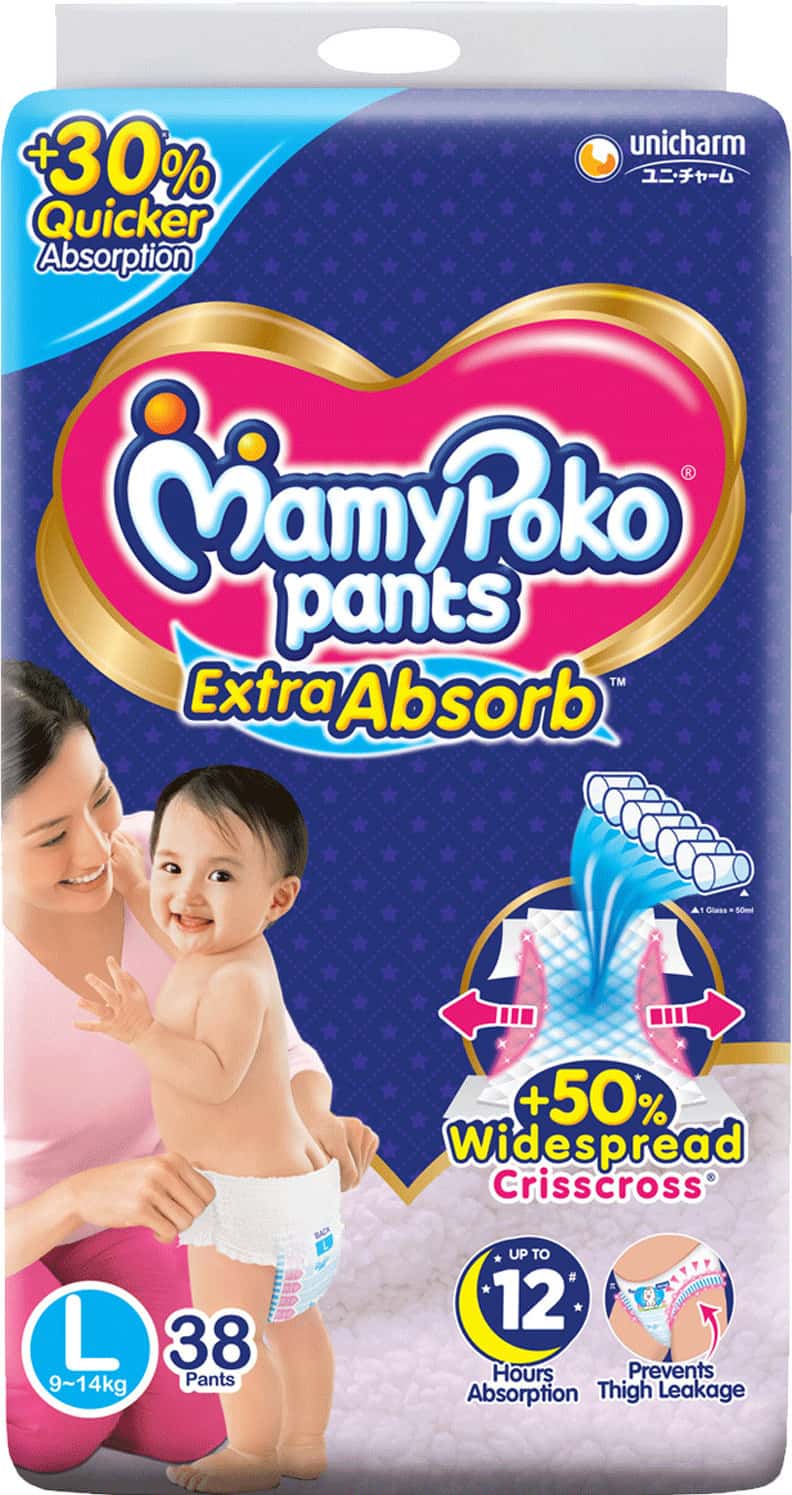 Buy MAMYPOKO PANTS EXTRA ABSORB DIAPERS (LARGE) 38 DIAPERS Online