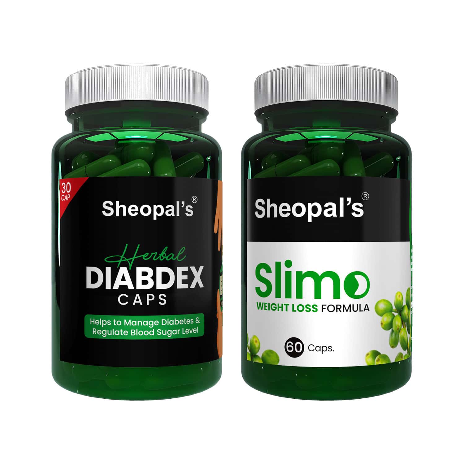 Sheopal's Diabdex & Slimo Capsule Help For Blood Sugar & Slimo Weight Loss & Fat Burner 60 Caps