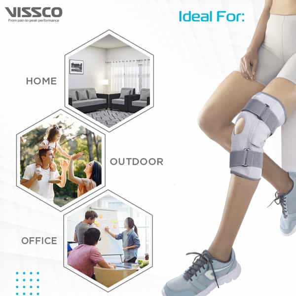 Vissco Stretchable Hinged Elastic With Open Patella To Provide Pain Relief- Xxl- Grey(Single Piece)