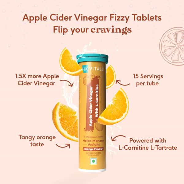 Hk Vitals Apple Cider Vinegar + L Carnitine (Orange | 15 Effervescent Tablets
