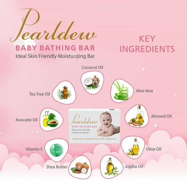 Pearldew Baby Bathing Bar 75 Gm | With Aloe Vera & Jojoba Oil | Paraben Free (Pack Of 6)