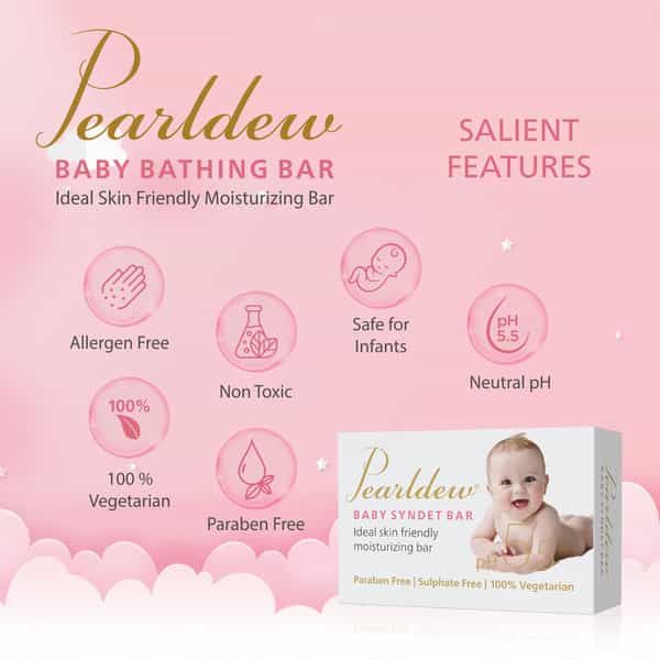 Pearldew Baby Bathing Bar 75 Gm | With Aloe Vera & Jojoba Oil | Paraben Free (Pack Of 6)