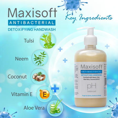 Maxisoft Antibacterial Detoxifying | Ph Balanced | Hand Wash | Bottle | 500 Ml | Pack Of 4