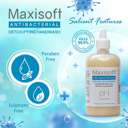 Maxisoft Antibacterial Detoxifying | Ph Balanced | Hand Wash | Bottle | 500 Ml | Pack Of 4