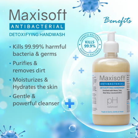 Maxisoft Antibacterial Detoxifying | Ph Balanced | Hand Wash | Bottle | 500 Ml | Pack Of 4