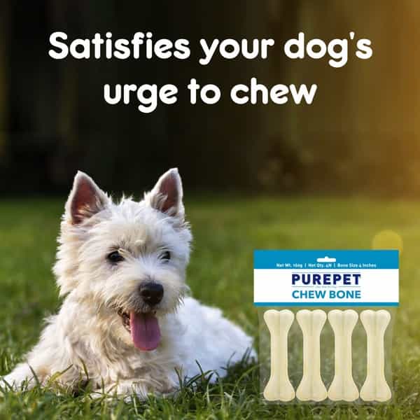 Purepet Pressed Chew Bones Dog Treats 4 Inches - Pack Of 4 Bones