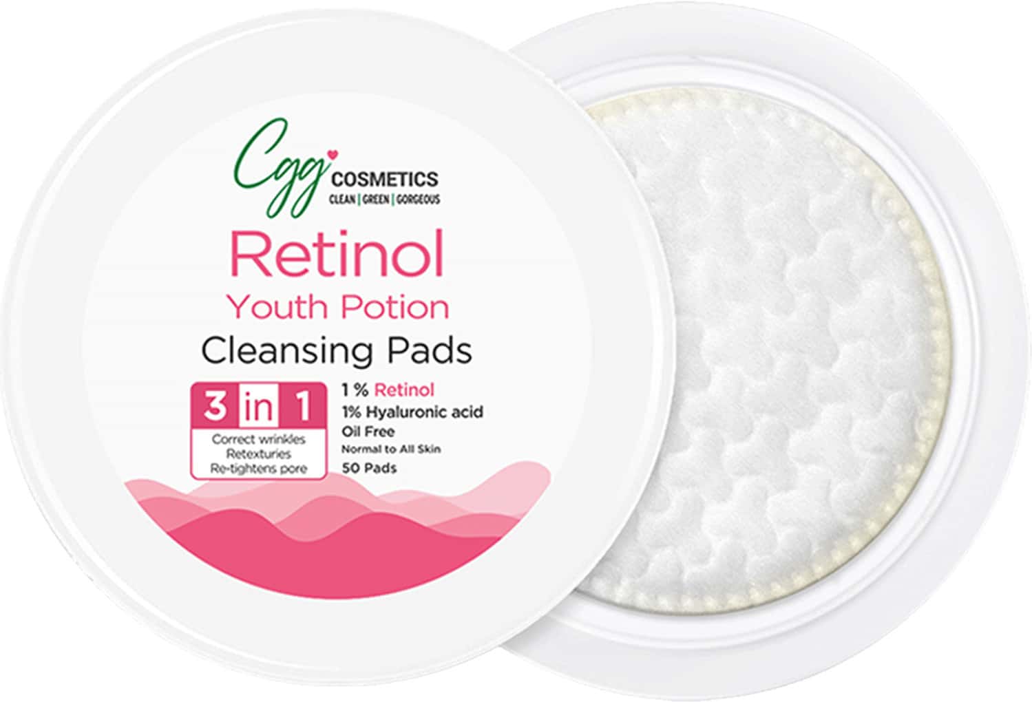 Cgg Cosmetics Retinol Youth Portion Cleansing Pads- Combats Aging Skin- Vegan - 50 Pads