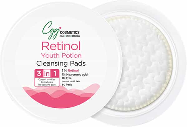 Cgg Cosmetics Retinol Youth Portion Cleansing Pads- Combats Aging Skin- Vegan - 50 Pads