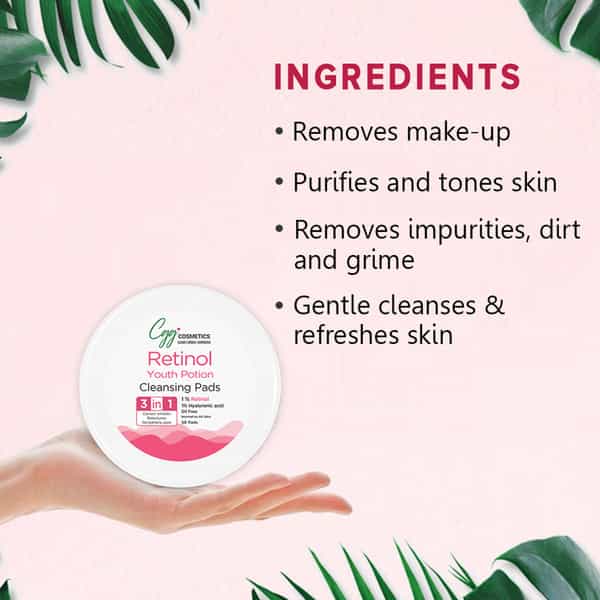 Cgg Cosmetics Retinol Youth Portion Cleansing Pads- Combats Aging Skin- Vegan - 50 Pads
