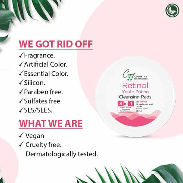 Cgg Cosmetics Retinol Youth Portion Cleansing Pads- Combats Aging Skin- Vegan - 50 Pads