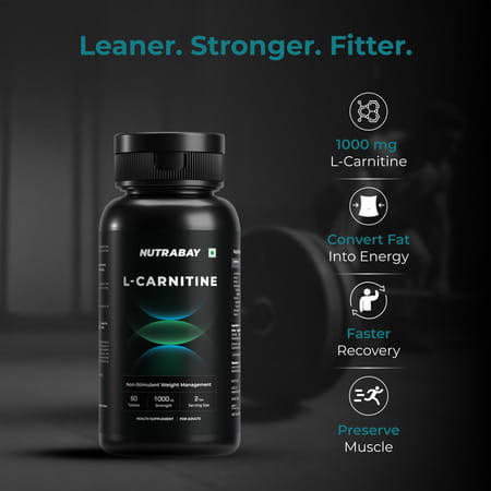 Nutrabay Pro L-Carnitine Fat Burner | Pre Workout Supplement | 1000mg - 60 Veg Tablets