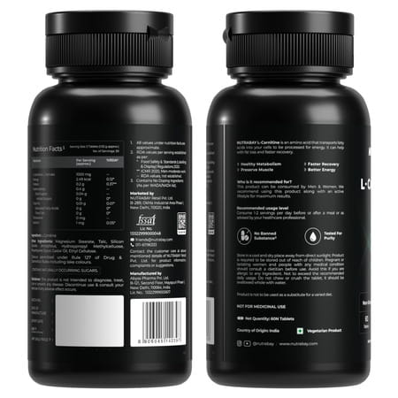 Nutrabay Pro L-Carnitine Fat Burner | Pre Workout Supplement | 1000mg - 60 Veg Tablets