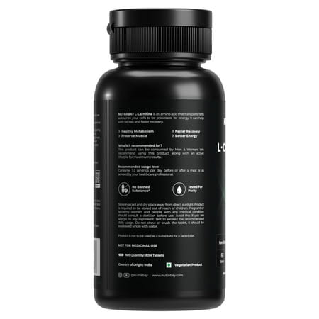 Nutrabay Pro L-Carnitine Fat Burner | Pre Workout Supplement | 1000mg - 60 Veg Tablets