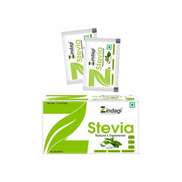 Buy ZINDAGI STEVIA WHITE SACHETS 100 NATURAL STEVIA LEAF EXTRACT SAFE KETO SUGAR50GMPACK