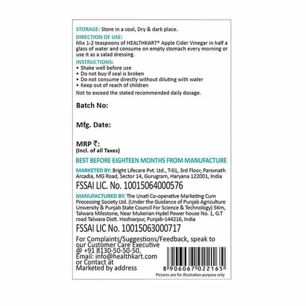 Healthkart Apple Cider Vinegar Natural Liquid 500 Ml