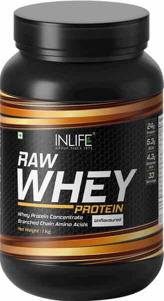 Inlife 100% Raw Whey Protein Powder Concentrate Instantized - 2.2 Lb /1Kg 33 Servings (Unflavoured)