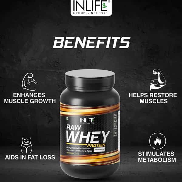 Inlife 100% Raw Whey Protein Powder Concentrate Instantized - 2.2 Lb /1Kg 33 Servings (Unflavoured)