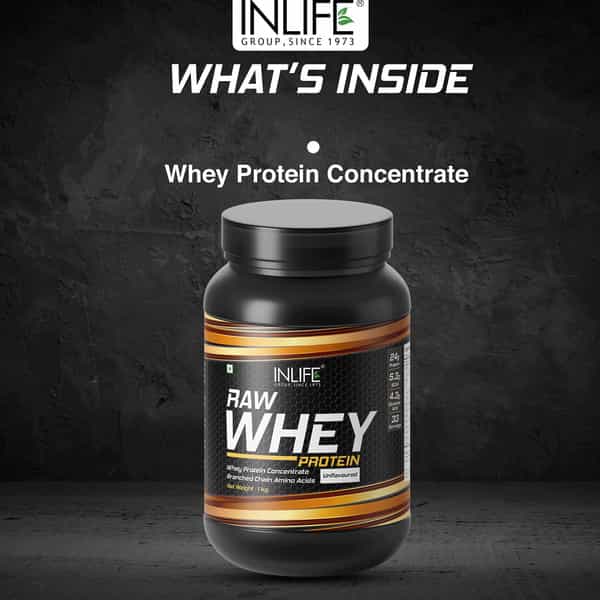 Inlife 100% Raw Whey Protein Powder Concentrate Instantized - 2.2 Lb /1Kg 33 Servings (Unflavoured)