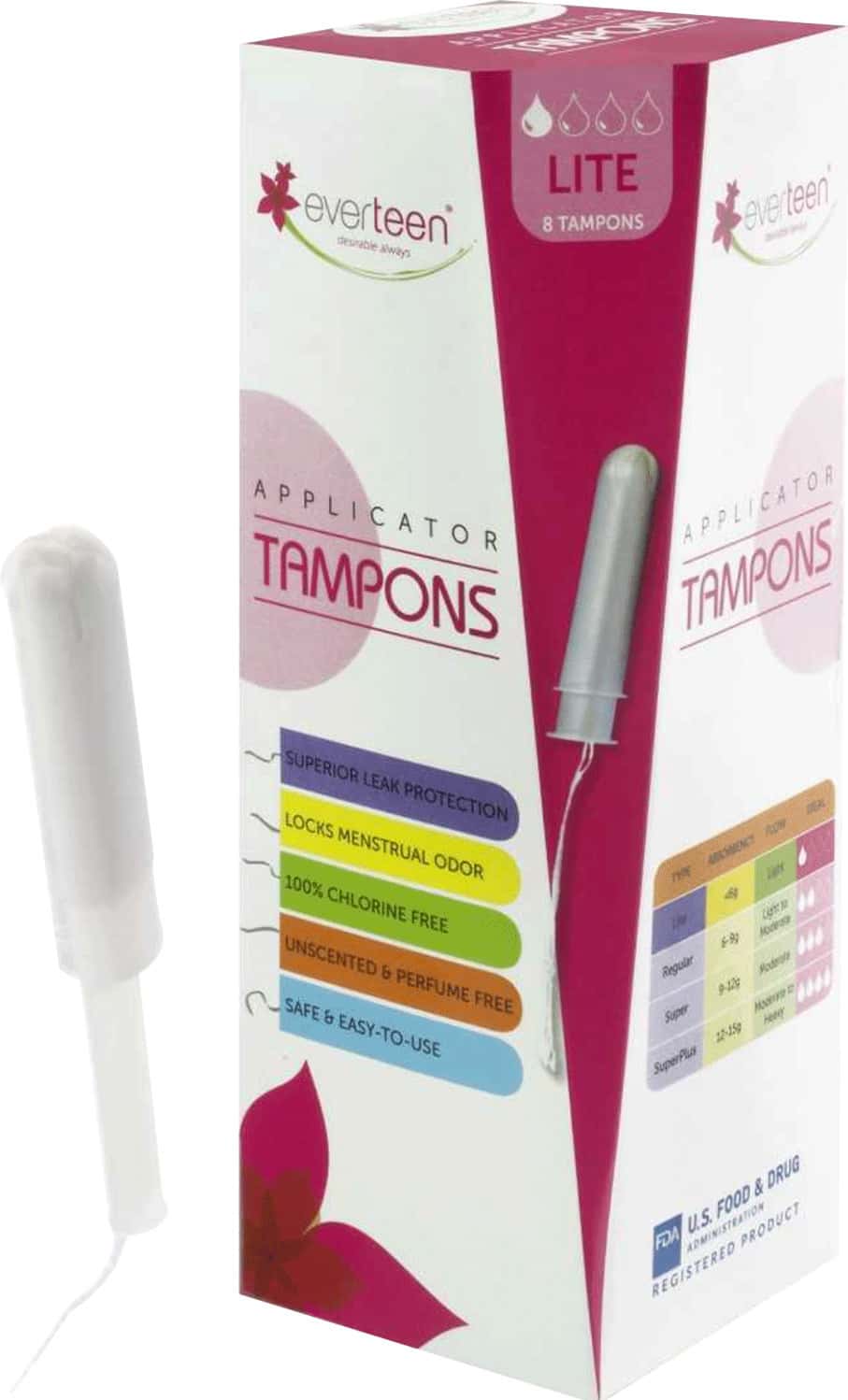 Everteen Lite Applicator Tampons For Periods In Women - 1 Pack (8 Tampons)