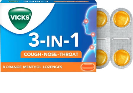 Vicks 3 In 1 Orange Menthol Jar Of 100+10 Lozenges
