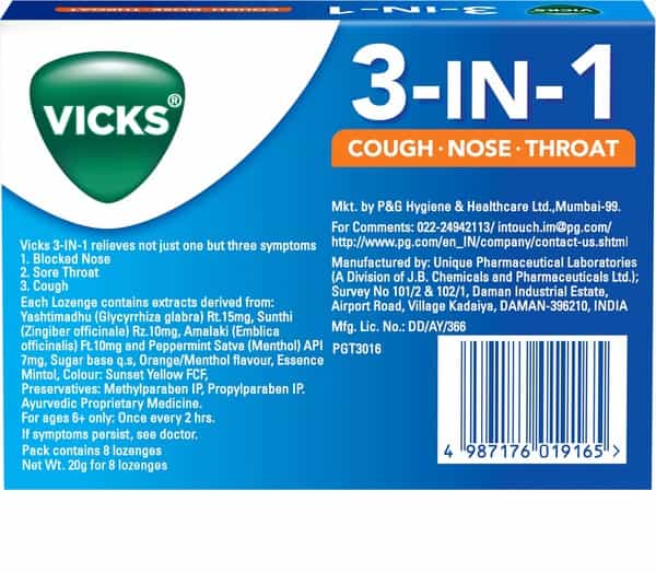 Vicks 3 In 1 Orange Menthol Jar Of 100+10 Lozenges