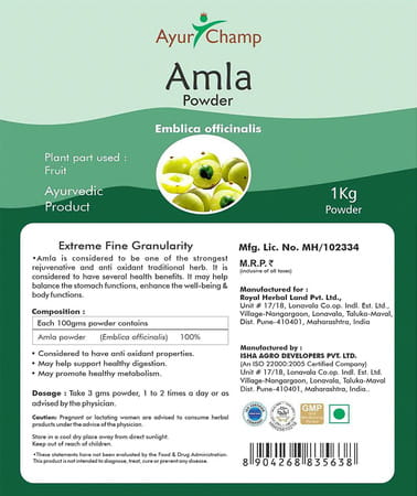 Ayur Champ - Pack Of 4 -Amla Powder - 1 Kg