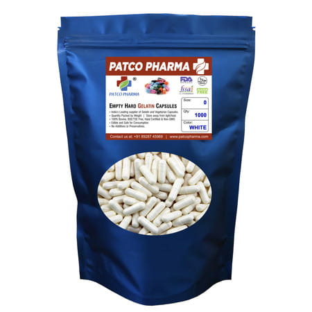 Patco Pharma - Size 0 White Empty Gelatin Pill Capsule |Diy Powder Filling (Pack Of 1000 Pcs)