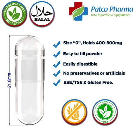 Patco Pharma - Size 0 White Empty Gelatin Pill Capsule |Diy Powder Filling (Pack Of 1000 Pcs)