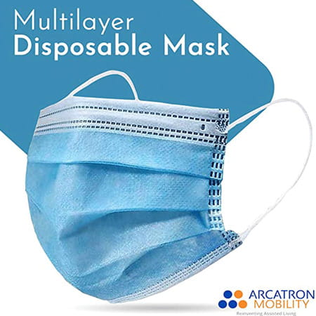Arcatron Mobility 3 Ply Disposable Surgical Super Breathable Facemask With Nose Clip|100pcs | Blue