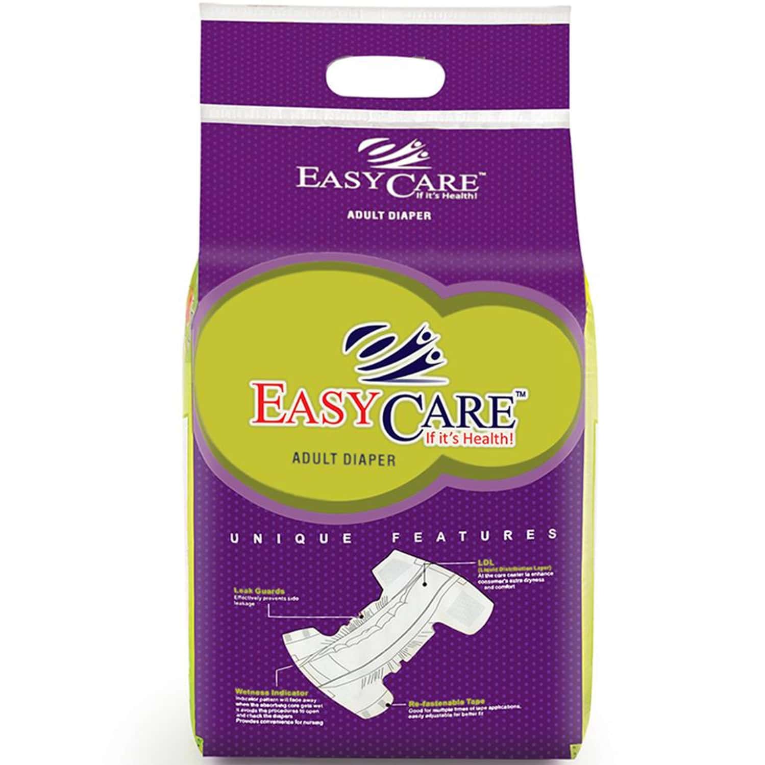 Easycare Adult Unisex Diaper Pack Of 10 Soft & Comfort With Double Leakage Parrier (155 - 195 Cm) Xl