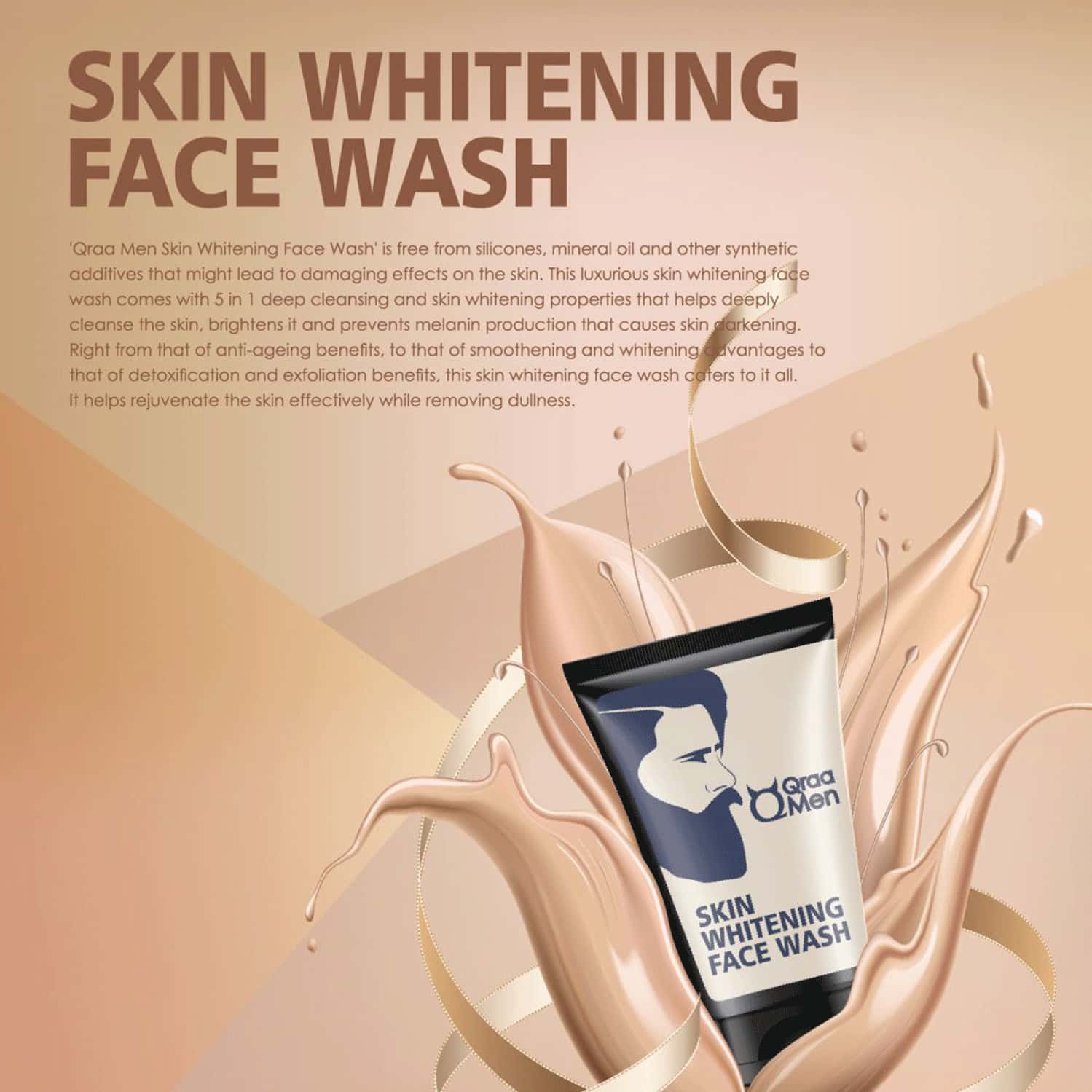 Qraa Men Vitamin C Skin Whitening Face Wash For Men With Yogurt And Oatmeal | 100 G