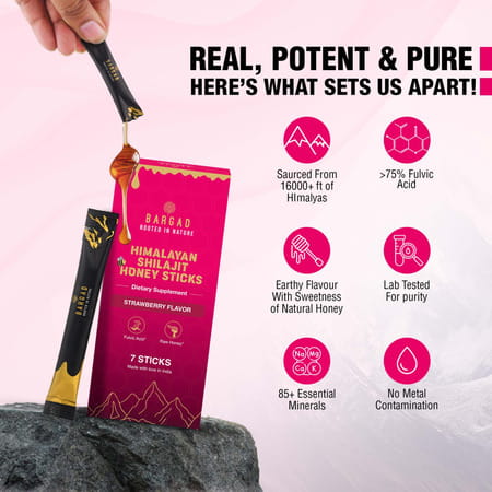 Bargad Himalayan Shilajit Honey Sticks: Strawberry Flavor - 7N