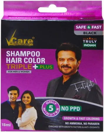 Vcare Shampoo Black Hair Color Triple Plus For Men & Women 15 Ml