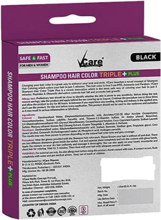 Vcare Shampoo Black Hair Color Triple Plus For Men & Women 15 Ml