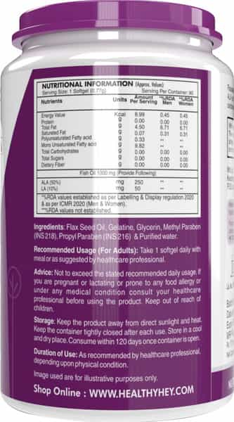 Healthyhey Flaxseed Oil With Vitamin E - Support Heart Health - 90 Softgels