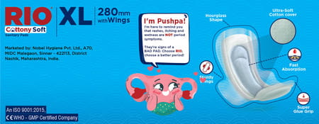 Rio Sanitary Napkins Xlarge (280 Mm) Cottony Cover 15'S X 36 C