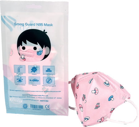 Advind Healthcare Smog Guard N95 Kids Mask Without Valve (4-12 Years Kids) - Pink Pack Of 5